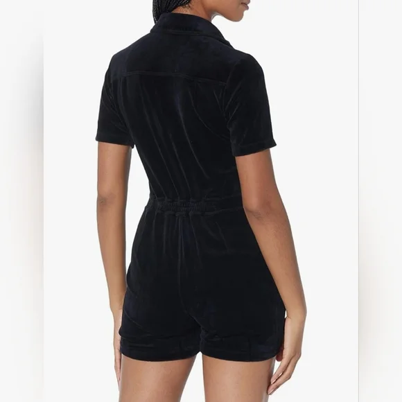 MONROW Velour short collard Romper in black size XS - Picture 2 of 14